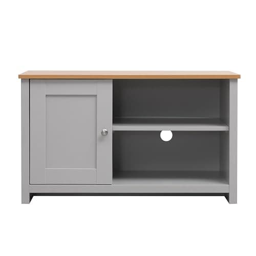 Image of Wooden TV Stand Cabinet TV Unit with 1 Door and Shelves TV Storage Unit Entertainment Multimedia Centres Small Space for Living Room Furniture (Grey + Oak Color)