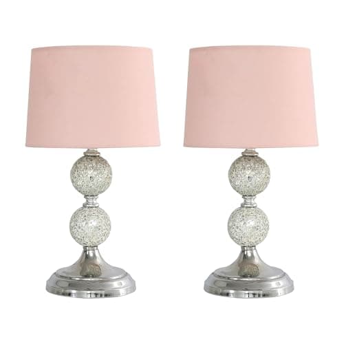 Image of MiniSun | Modern Chrome and Mosaic Glass Table Lamps with Pink Shades | Table Lamps, Home Décor & Improvement Essential | Set of 2