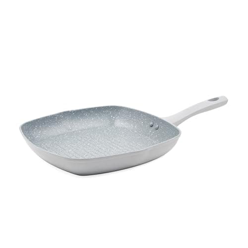 Image of Salter BW11611TEDIR Marblestone 28cm Griddle - Non-Stick Grill Pan, Corrosion-Resistant Forged Aluminium, Dishwasher Safe, Suitable for Induction Hobs, Eat Healthy with Little Or No Oil, Grey