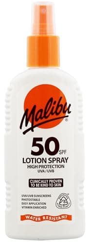 Image of Malibu High Protection Water Resistant Vitamin Enriched SPF 50 Sun-Screen Lotion Spray with Shea Butter Extract, 200ml