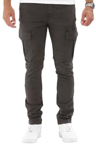 Image of Soroor Cargo Trousers for Men UK, Slim Fit Tapered Cargo Pants Mens, Combat Trousers for Men UK for Work & Utility, Durable Mens Cargos | Dark Grey - 32L 34W | Stretch Twill Cotton Cargos