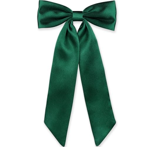 Image of WantGor Long Tail Bow Hair Clips, Hair Ribbon Bows Satin Bowknot Clip Large Hair Barrettes Accessories Cute Ponytail Holder for Women Daily Party Wedding Prom (Green)