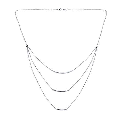 Image of Layered Multi Three Strand Chain Curved Bar Necklace For Women .925 Sterling Silver