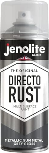 Image of JENOLITE Directorust Metallic Gloss Spray Paint | GUN METAL GREY | 400ml | Multi-Surface Grey Spray Paint for Metal, Wood, Plastic | All-In-OnePrimer, Undercoat and Topcoat | Interior & Exterior