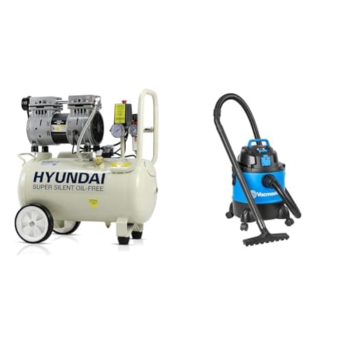 Image of Hyundai HY7524 24 Litre Air Compressor, 5.2cfm/100psi, Silenced & Vacmaster Multi 20 PTO Wet & Dry Vacuum Cleaner, 20 Litre, 1250W Motor