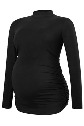Image of Smallshow Women's Maternity Tops Crew Neck Long Sleeve Pregnancy Clothes,Black,S