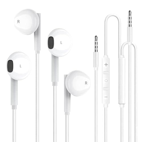 Image of 2 Pack 3.5mm Wired Headphone Plug, In-Ear Earphones, Noise Isolating with Built-in Microphone & Volume Control Compatible with iPhone iPad iPod MP3 MP4 Samsung Huawei Laptop