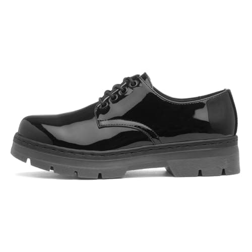 Image of Lilley Womens Black Patent Chunky Lace Up Shoe - Size 5 UK - Black