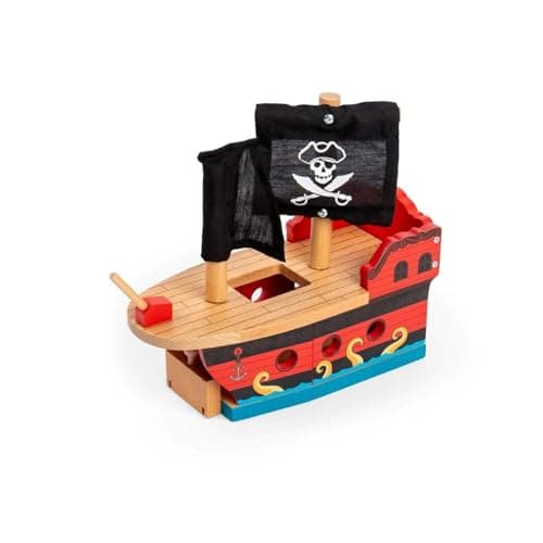 Image of Bigjigs Rail Galleon Pirate Ship | Wooden Train Set Accessories | Kids Toy Gift Suitable for a 3 Year Old & Above | Compatible with Most Wood Railway Tracks | Educational Tool for Young Children