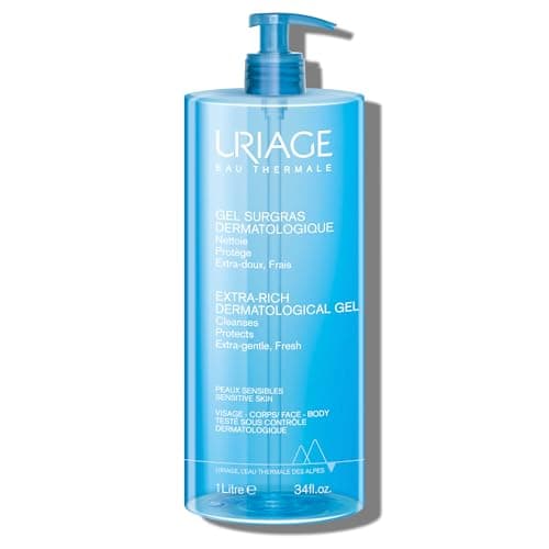 Image of Uriage Extra-Rich Dermatological Cleansing Gel 1L - Fresh Face & Body Foaming Cleanser - Sensitive & Dry Skin - Hydrates & Preserves the Hydrolipidic Film - Paraben & Soap-Free - Physiological pH