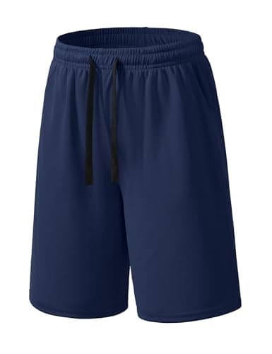 Image of Auranso Boys Shorts Quick Dry Kids Athletic PE Shorts Summer School Sports Shorts with Pockets for Gym Football Running Training, Navy, 13-14 Years