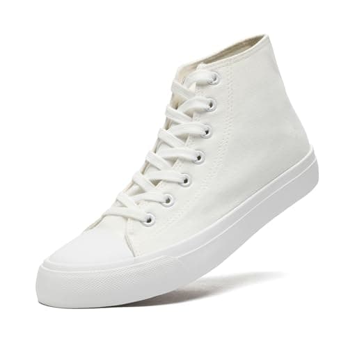 Image of sharllen Ladies Canvas Shoes Women，Unisex Mens High Top Trainers Women Lace up Pumps Plimsolls Casual Sneakers Canvas Plimsoles Flat Shoes(White 270)