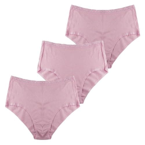 Image of A2Z Ladies 3 Pack Full Briefs Lace Trim High Waist Knickers Soft Cotton - Ladies Briefs AZ325 Pink 16/18