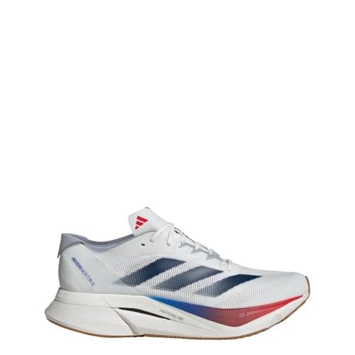 Image of adidas Men's Adizero Boston 12 Shoes Sneaker, White/Dark Blue/Pure Ruby, 11.5 UK