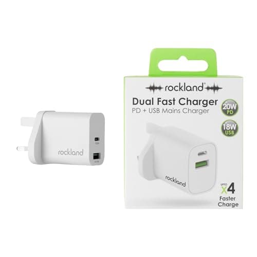 Image of Rockland Dual Mains Charger 20W PD plus 18W USB, Fast Charging Wall Adapter for iPhone Android Tablets, Universal Power Delivery Charger, Compact Travel