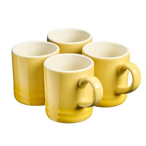 Image of Cooks Professional 4 Piece Espresso Coffee Cup Set | Dishwasher & Microwave Safe Durable Stoneware Stylish Colourful Graduated Design Mini Drinking Mugs | 100ml Capacity | Yellow