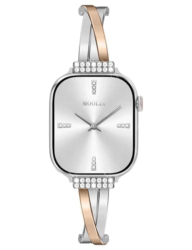 Image of Wearlizer Dressy Bracelet Compatible with Apple Watch Straps 41/40/38/42mm Women, Diamond Stainless Steel Metal Jewelry Chain Band for iWatch Ultra SE Series 11 10 9 8 7 6 5 4 3 2 1 Silver/Rose Gold