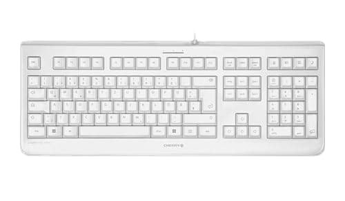 Image of CHERRY KC 1068, Swiss Layout, QWERTZ Keyboard, Easily Disinfectable, Waterproof Wired Keyboard, Whisper-Quiet Keystrokes, White-Grey