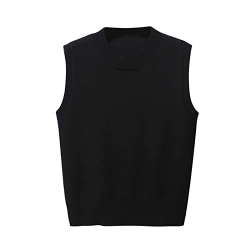 Image of Women's Sweater Vest, Knitted Jumper Crew Neck Tank Tops Chunky Knitwear Pullover Casual Women Sweater Vest Sleeveless Round Neck Sweatshirt Short Knitted Tank Tops Knit Blouses for Ladies Black