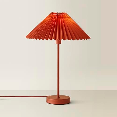 Image of ValueLights | Burnt Orange Metal Single Stem Table Lamp with Pleated Lampshade | Table Lamps, Home Décor & Improvement Essential