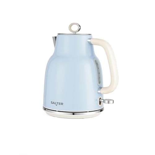 Image of Salter Retro Blue 1.7 L Kettle – 3KW Rapid Boil, 360° Base, Removable Limescale Filter, Cordless, Water Level Window, Blue Indicator Light, Boil Dry Sensor & Auto Shut-Off, Vintage Design