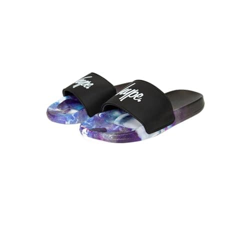 Image of hype kids unisex boys girls non-slip sliders summer outdoor shower beach slip-ons (Multi Fade Space Script, UK Footwear Size System, Big Kid, Numeric, Medium, 10)