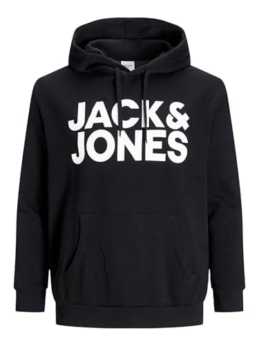 Image of JACK & JONES Mens Jjecorp Logo Play Noos Pls Hooded Sweatshirt, Black, 6XL UK