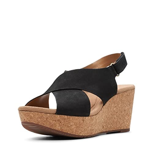 Image of Clarks Women's Annadel Eirwyn Wedge Sandal, Black Nubuck, 4 UK