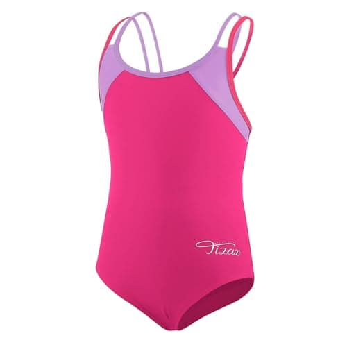 Image of TIZAX Girls One Piece Swimsuit Solid Cross Back Multi Straps Swimwear Quick Dry Beach Swimming Costume Rose Red 7-8 Years