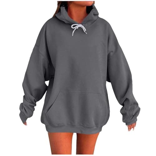 Image of AnnSemo Womens Hoodies Oversized Ladies Casual Pullover Tops Long Sleeve Solid Color Hoodie Cute Top Autumn Winter Sweatshirts with Pockets