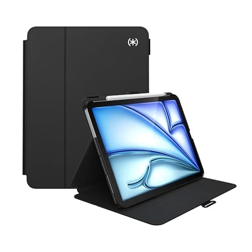 Image of Speck New iPad Air 11 Case (2024) - Fits iPad Air (2024/2022/2020, 6th/5th/4th Gen) with Pencil Holder, Drop & Camera Protection, Slim Multi Range Stand, Balance Folio - Black/Black/White