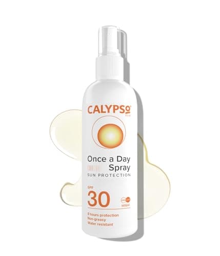 Image of Calypso Once A Day Sun Protection Spray SPF30 | 8 Hours Sun Protection | Non Greasy | Water Resistant | 200ml, Transparent,package may vary
