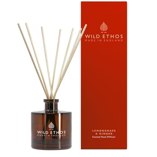 Image of Wild Ethos Scented Reed Diffuser - Select Your Scent - Blended Natural Essential Oils - Lasts 16 Weeks - Made In The UK (Lemongrass & Ginger)