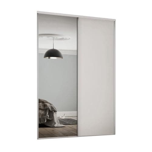 Image of SPACEPRO Heritage Sliding Mirror Doors | 2 Door Wardrobe with Mirror & Panel | Dove Grey Modern Bedroom Sliding Wardrobe door kit with track | Ideal for 2260mm x 1185mm opening size