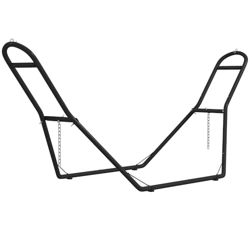 Image of Outsunny 9ft Hammock Stand, Adjustable Heavy Duty Hammock Frame with Non-Slip Feet, 150 kg Capacity for Indoor Outdoor Garden Patio, Black
