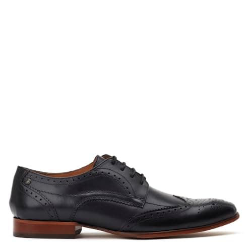 Image of Base London Mens Barbera Waxy Black Leather Brogue Shoes UK 8