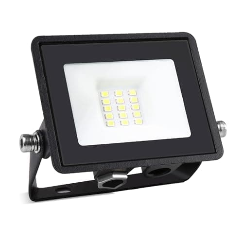 Image of Bright Source LED Floodlight, IP65, 10W, 1010lm, 120° Beam Angle, 6500K Daylight White, Black, with Adjustable Tilt Mounting Bracket & 1m Lead Wire