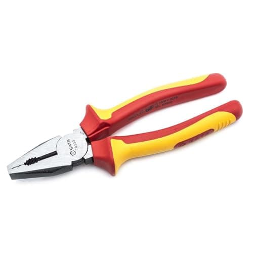 Image of SATA ST70333ST 8-Inch VDE Insulated Linesman Combination Pliers with Chrome Vanadium Steel Body and Dual Material Anti-Slip Handles