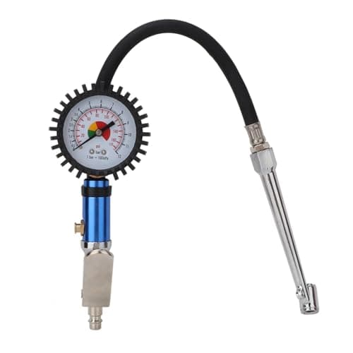 Image of 0-12 Bar Tyre Inflator Gauge, Self-clamping Car Pressure Gauge UK, Air Compressor Line Gun with Flexible Hose and Quick Connector, for Car, Truck, SUV, Motorcycle