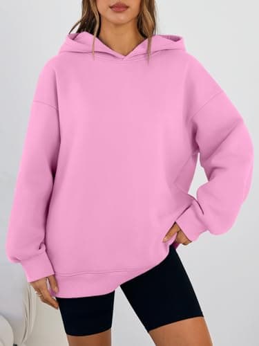 Image of Trendy Queen Women's Oversized Hoodies Fleece Hooded Sweatshirts Comfy Casual Pullover Loose Lightweight Fall Winter Clothes, Pink, L