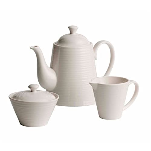 Image of Belleek Pottery Ripple Beverage Pot, Cream and Sugar, Set of 3