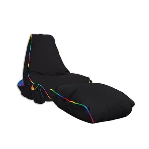 Image of rucomfy Beanbags Rugame Gamer Bean Bag Chair with Pockets - Water Resistant - Soft Indoor for Kids & Teens - 70cm x 80cm x 70cm (LED, with Footstool)