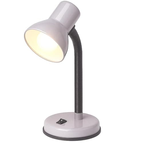 Image of Innoteck 25W Adjustable Desk Lamp with Flexible Arm, Sturdy Metal Base, On/Off Switch, Metal Table Lamp with E27 Bulb Base, Mains Powered, Study & Bedside Reading Lamp, Silver