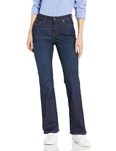 Image of Amazon Essentials Women's Mid-Rise Stretchy Slim Bootcut Jeans - Discontinued Colours, Dark Wash, 10