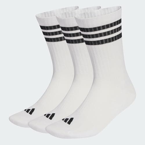 Image of adidas Unisex 3STRIPES CUSHIONED SPORTSWEAR CREW SOCKS 3 PAIR PACK, white/black/black, 6.5-8
