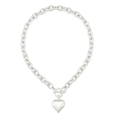 Image of LILIE&WHITE Silver Heart Chunky Necklace for Women- Elegant Matte Finish with Chunky Chain, Gift for Her, Stylish Pendant Jewelry for Women, Trendy Fashion Accessory for Special Occasions