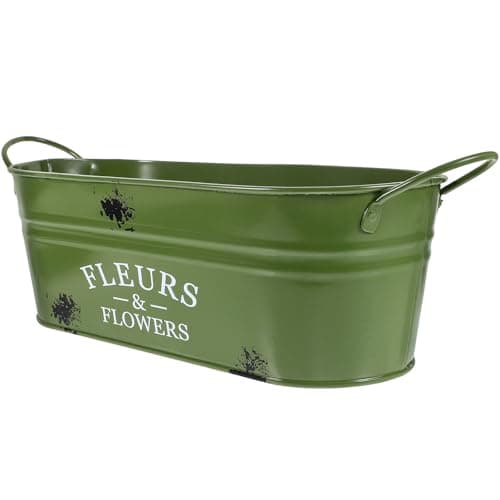 Image of MOBUTOFU Iron Flower Bucket Flowerpot Vase for Living Space and Patios Vintage Oval Metal Flower Pot Decorative Rustic Design Appearance