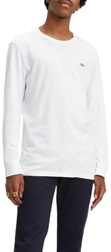 Image of Levi's Men's Long-Sleeve Original Housemark Tee T-Shirt, Cotton + Patch White, L