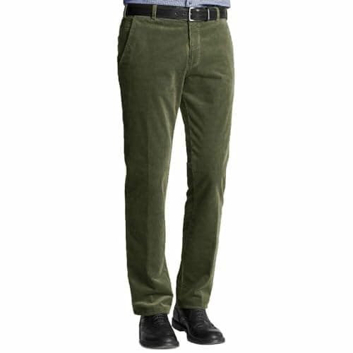 Image of Gillicci Mens Warm Heavy Smart Formal Work Casual Plain Cord Corduroy Trousers (UK, Waist & Inseam, 34, 31, Olive Green)