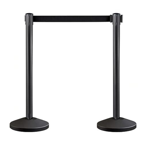 Image of Crowd Control Stanchion, Set with 6.5 ft/2 m Black Retractable Belt, Durable Crowd Control Barrier with Carbon Steel Baking Painted Stanchion, Rope Barriers Line Divider for Exhibition, Airport (2)